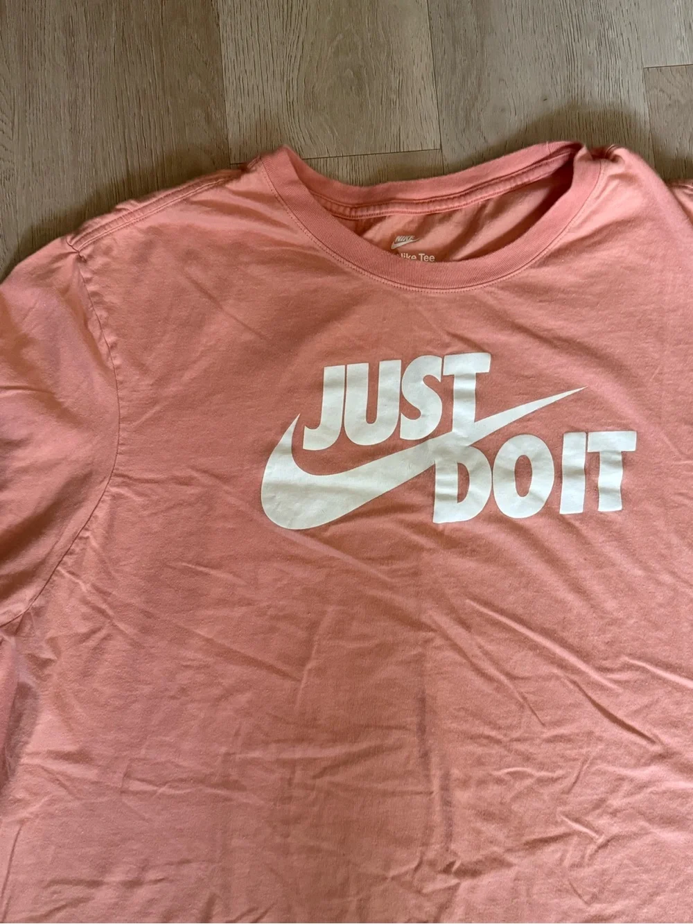 Nike Coral Crewneck Tee with White 'Just Do It' Logo - Picture 2 of 3
